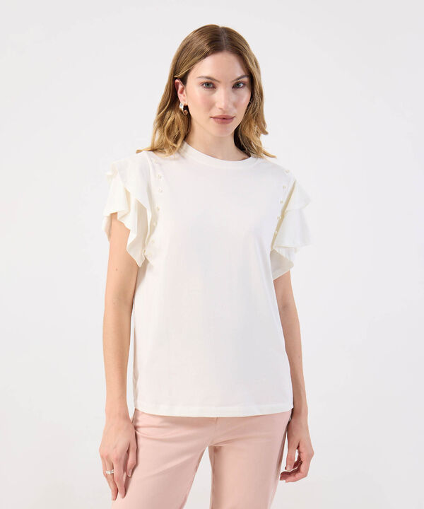 Camiseta Para Mujer Mangas de Volantes con Perlas image number null