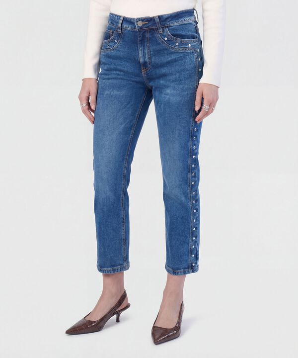 Jean Recto con Apliques Laterales para Mujer image number null