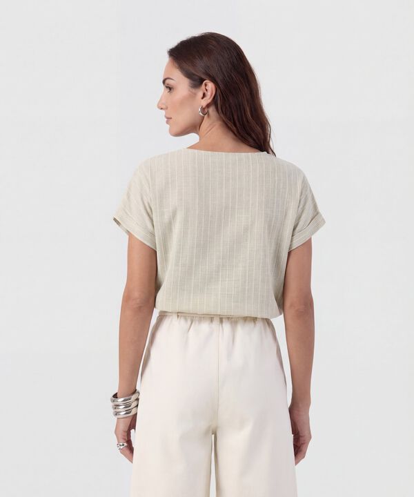 Blusa Texturizada De Manga Corta Para Mujer