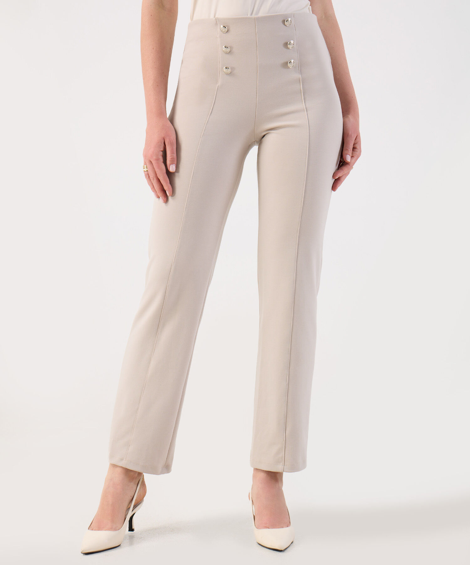 Leggings Mujer Talle Alto Botones Decorativos