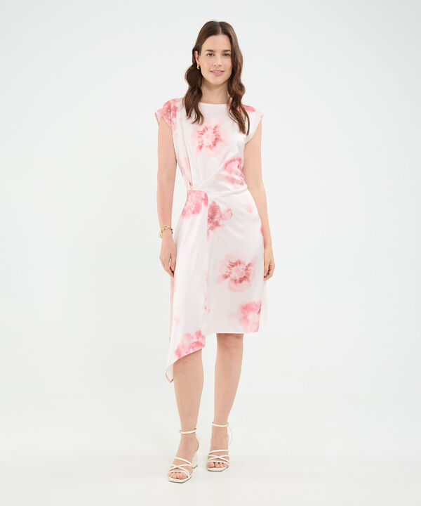 Vestido estampado con recogido y corte asim&eacute;trico para mujer image number null