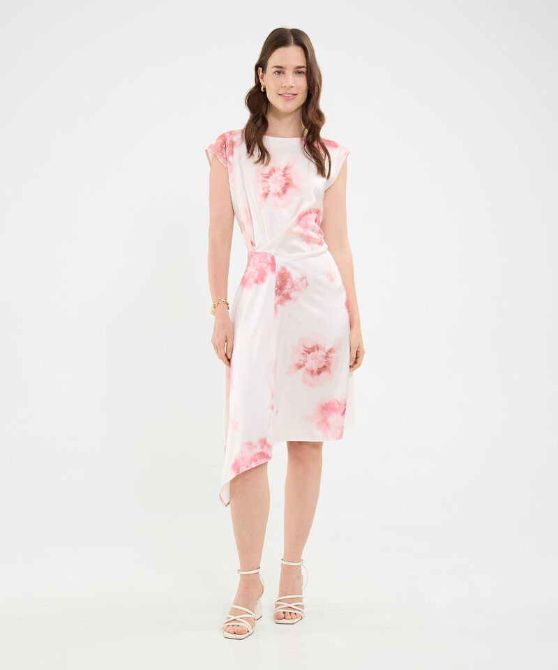 Vestido estampado con recogido y corte asim&eacute;trico para mujer