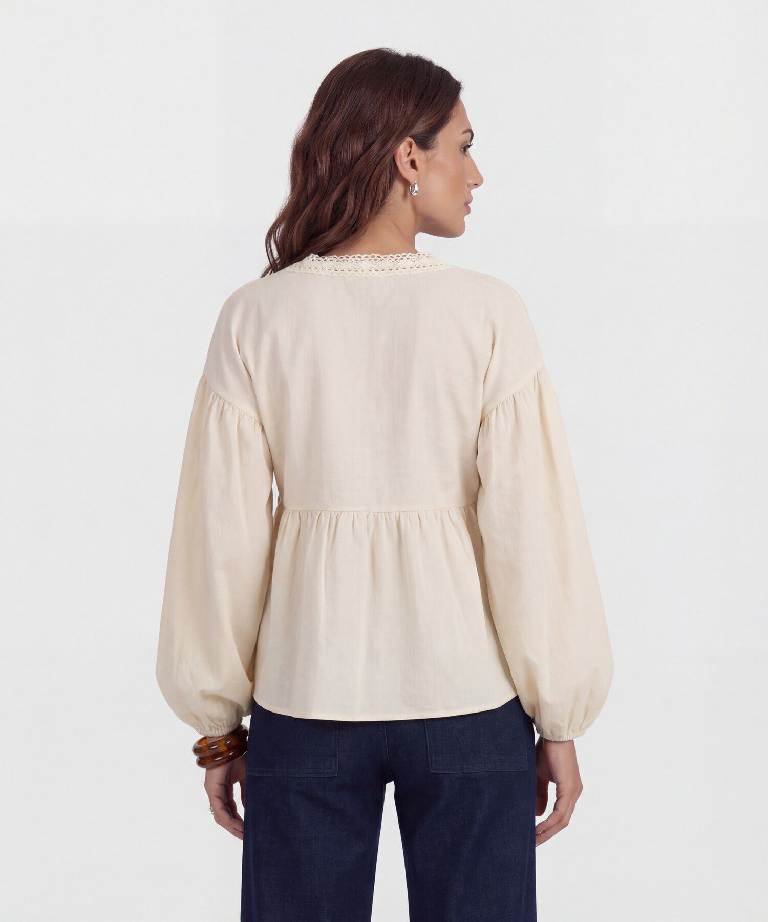 Blusa de Manga Larga con Encaje para Mujer