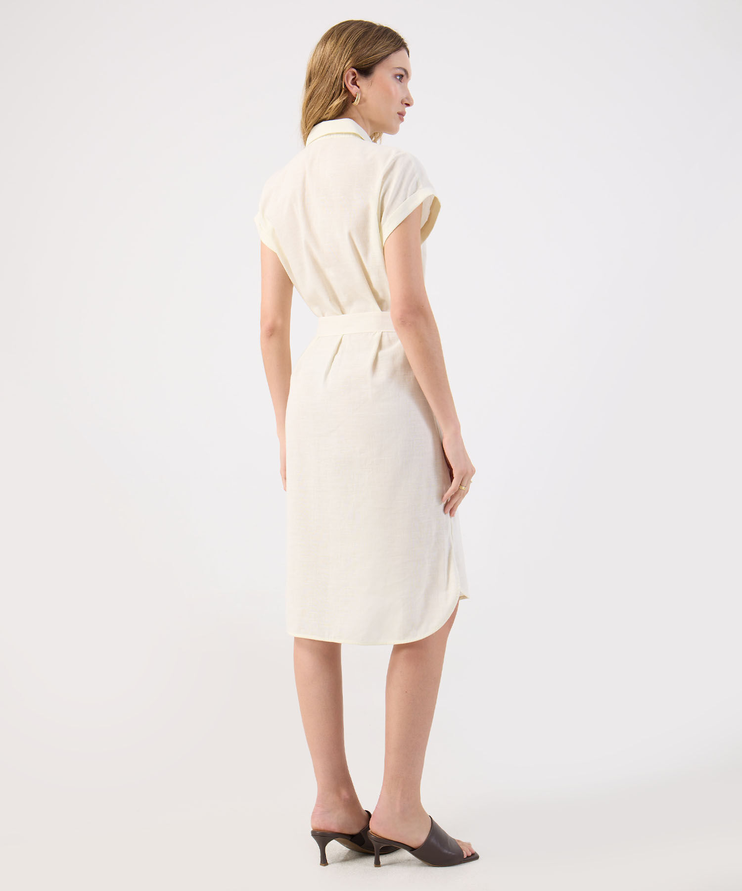 Vestido Corto Lino Mujer Camisero Con Cintur&oacute;n