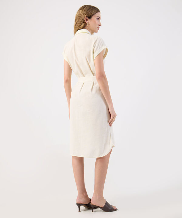 Vestido Corto Lino Mujer Camisero Con Cintur&oacute;n