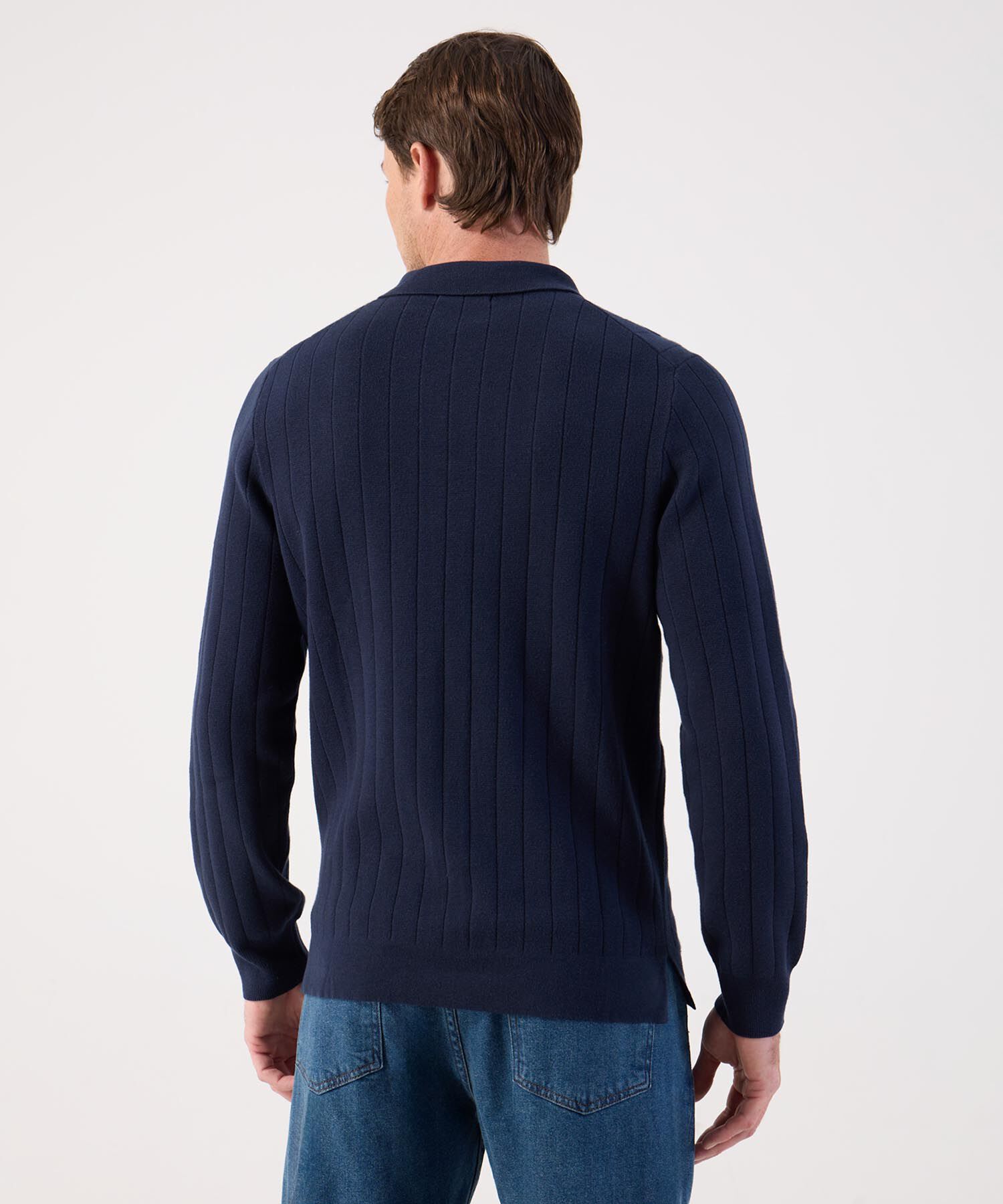 C&aacute;rdigan de Punto Acanalado con Cuello Polo Para Hombre
