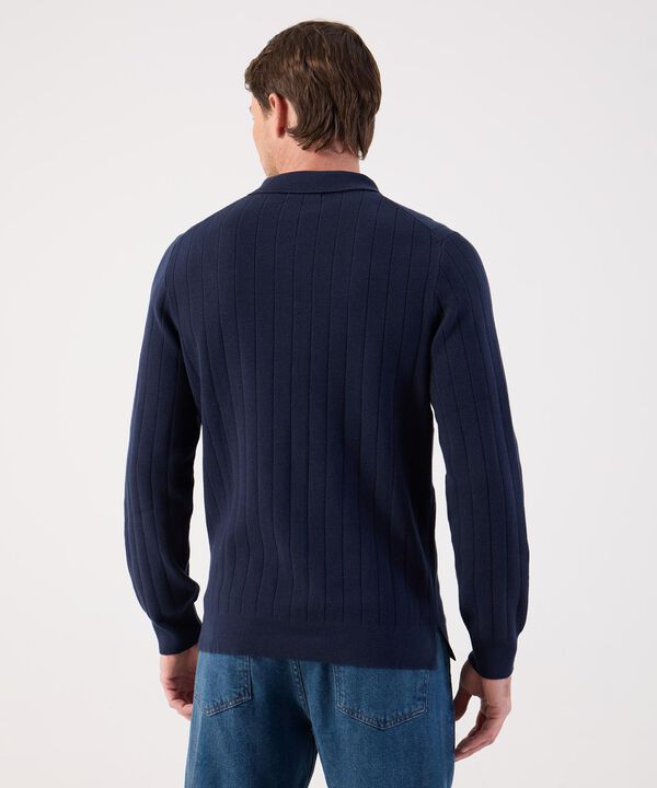 C&aacute;rdigan de Punto Acanalado con Cuello Polo Para Hombre
