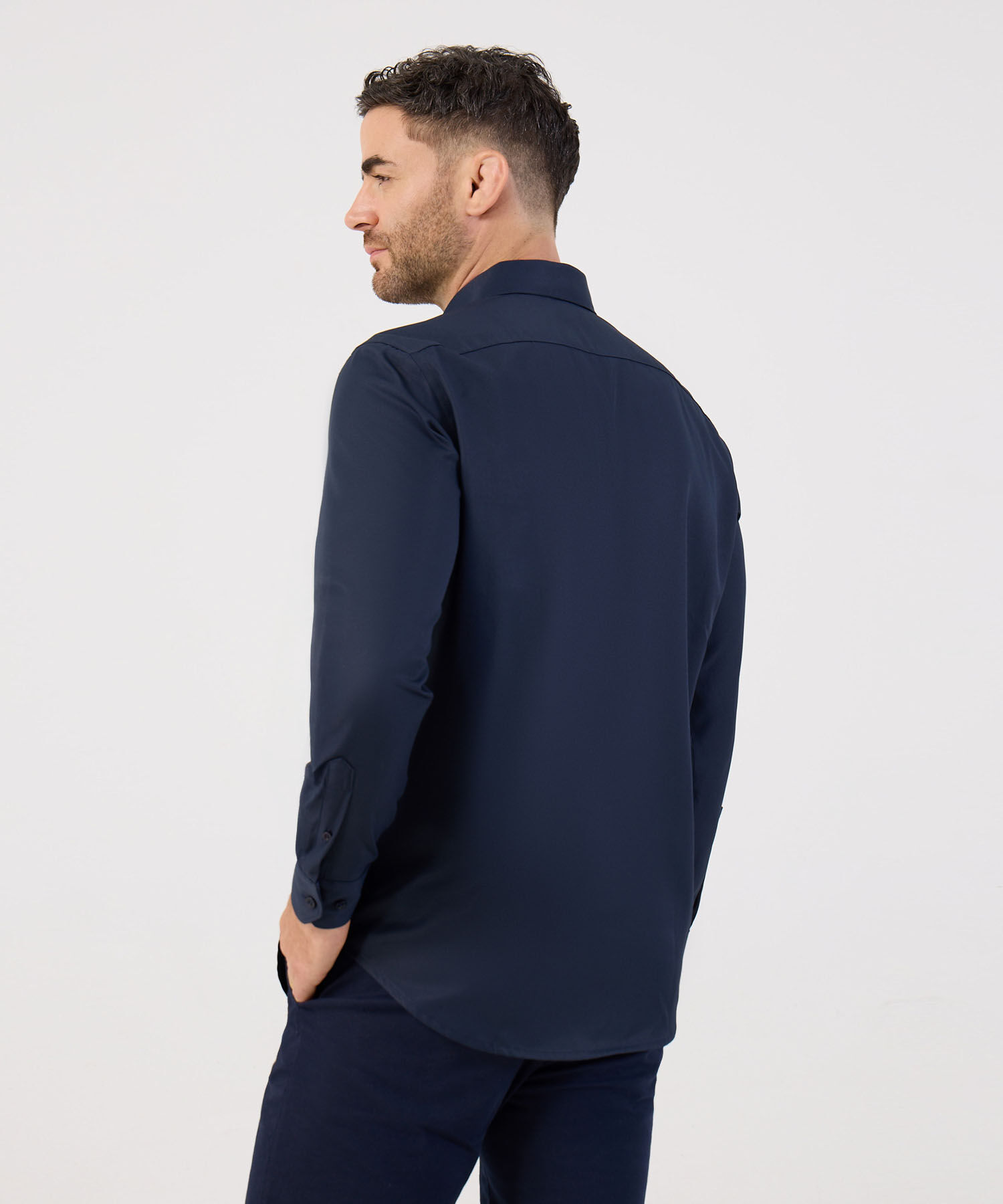 Camisa Formal De Manga Larga Con Bolsillo Para Hombre