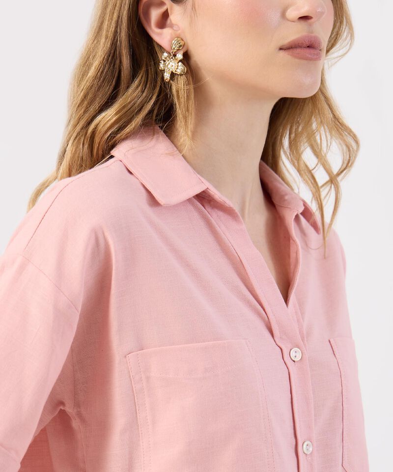 Camisa Rosa Casual Manga Corta Bolsillos