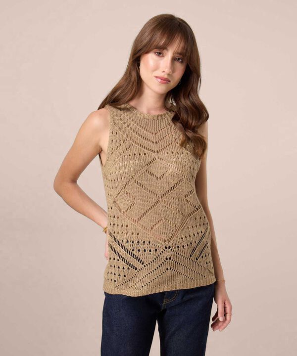 Camiseta Tejida En Punto Calado Para Mujer image number null