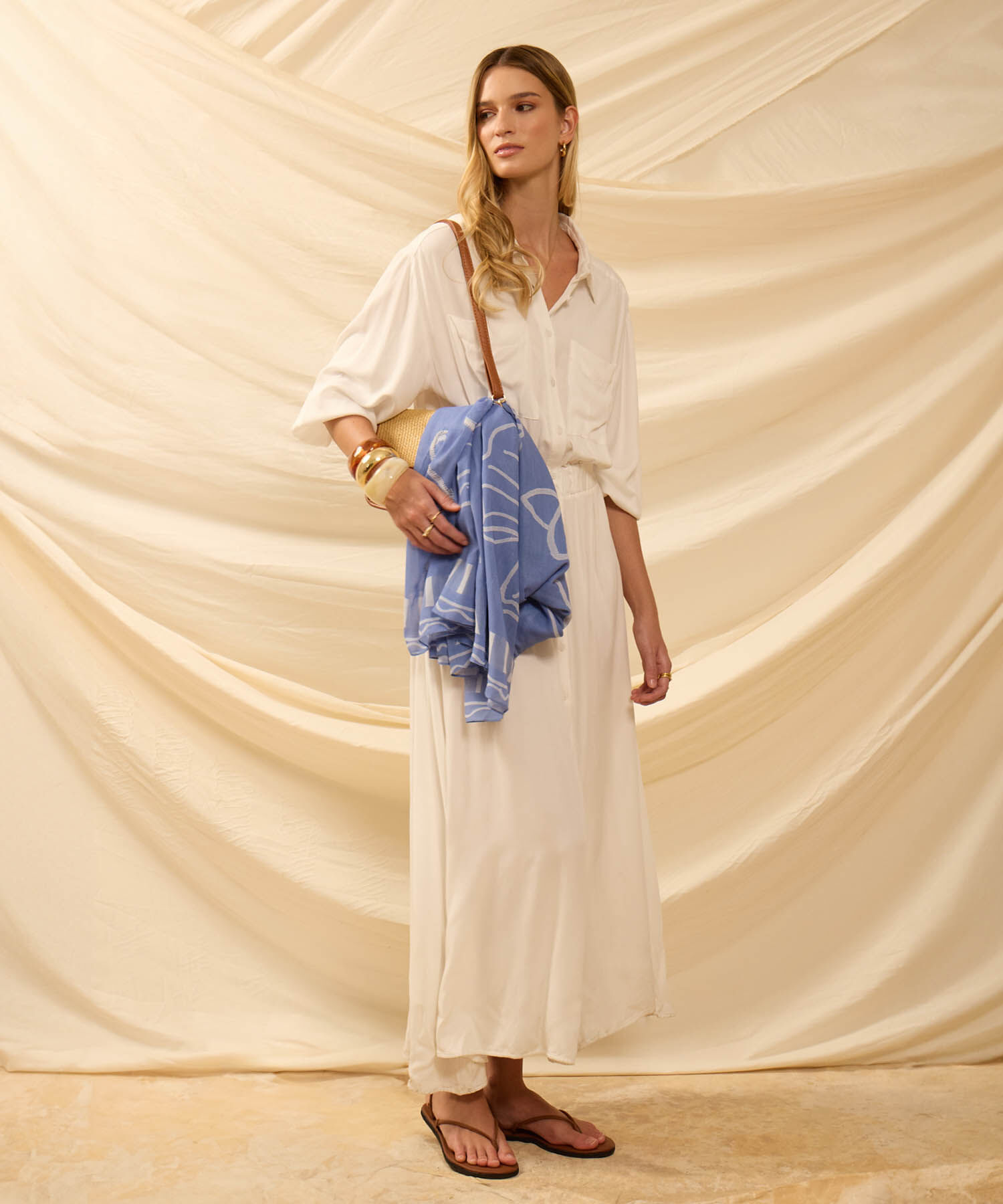 Vestido Largo Camisero Con Bolsillos Mujer