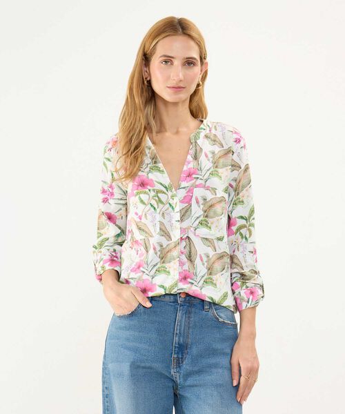 Blusa Estampada en Efecto Lino image number null