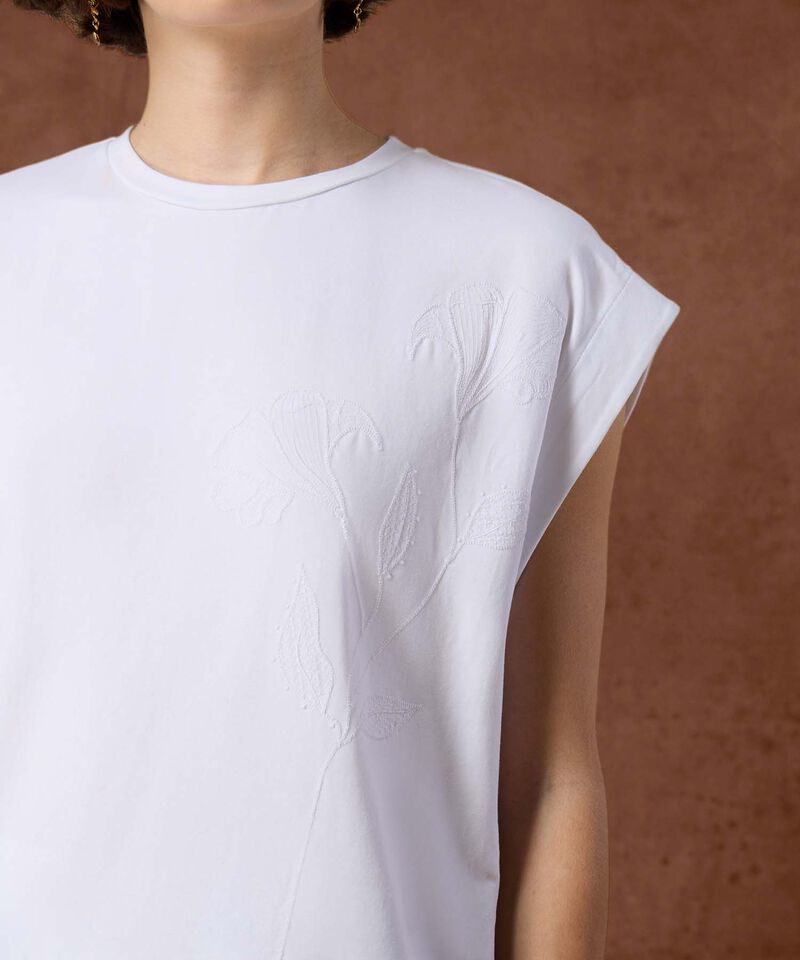 Camiseta Para Mujer Estampado Relieve Hombro Ca&iacute;do