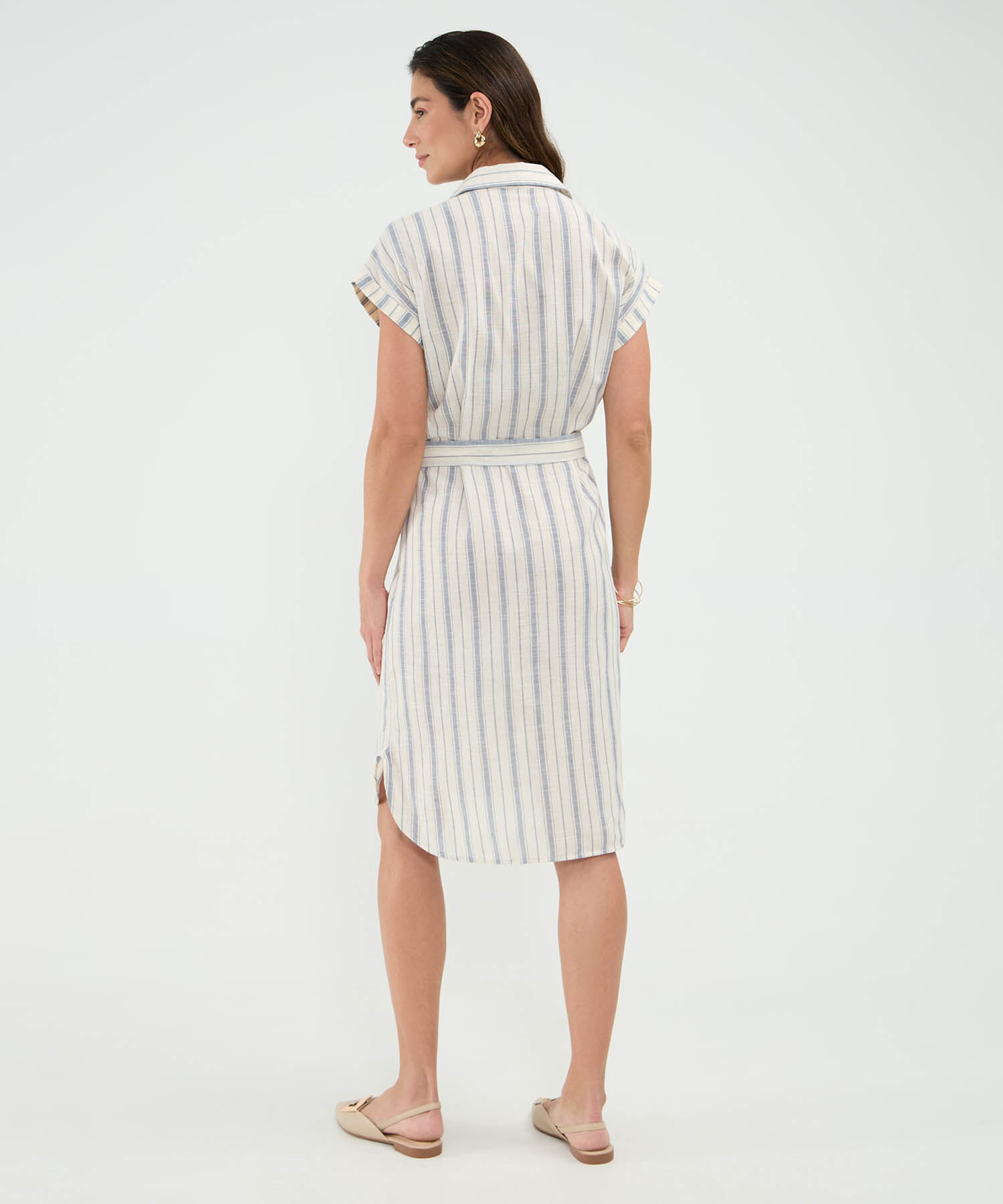 Vestido a Rayas en Efecto Lino