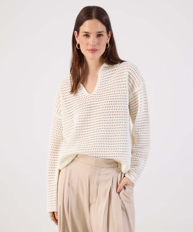 Su&eacute;ter Mujer Tejido Calado Escote V Manga Larga