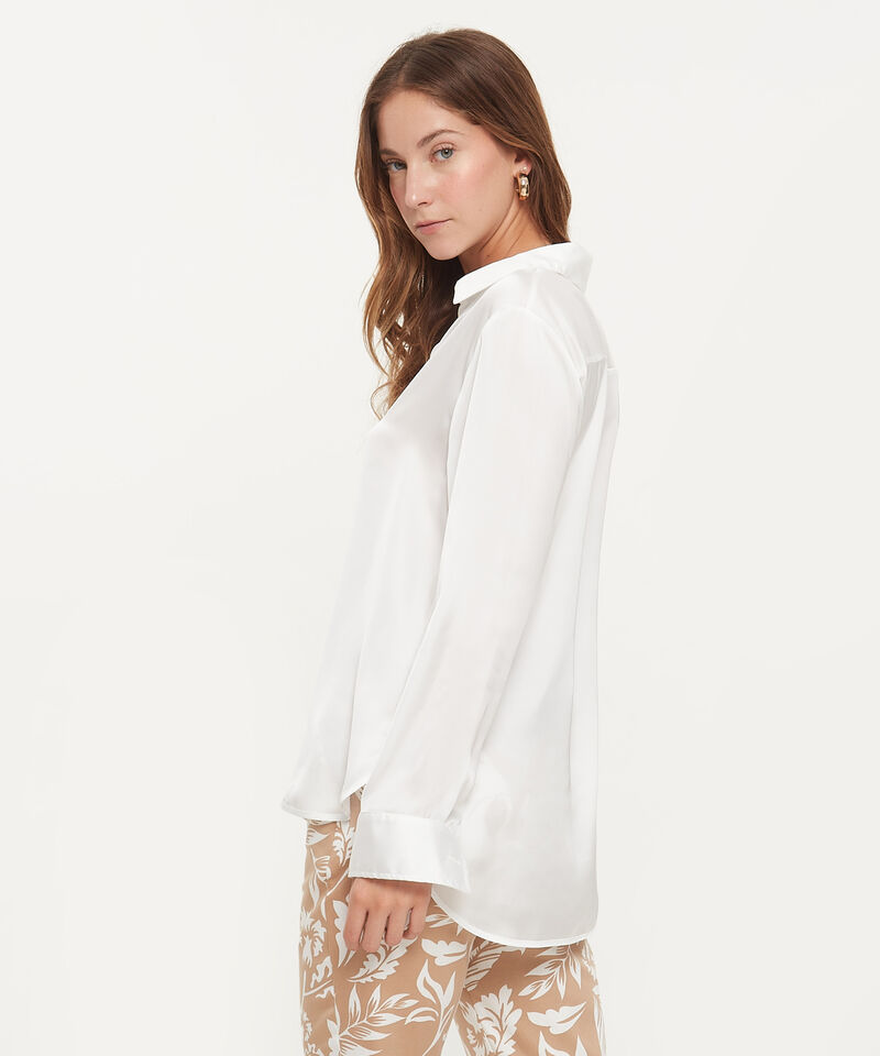 Camisa Unicolor Manga Larga En Sat&iacute;n