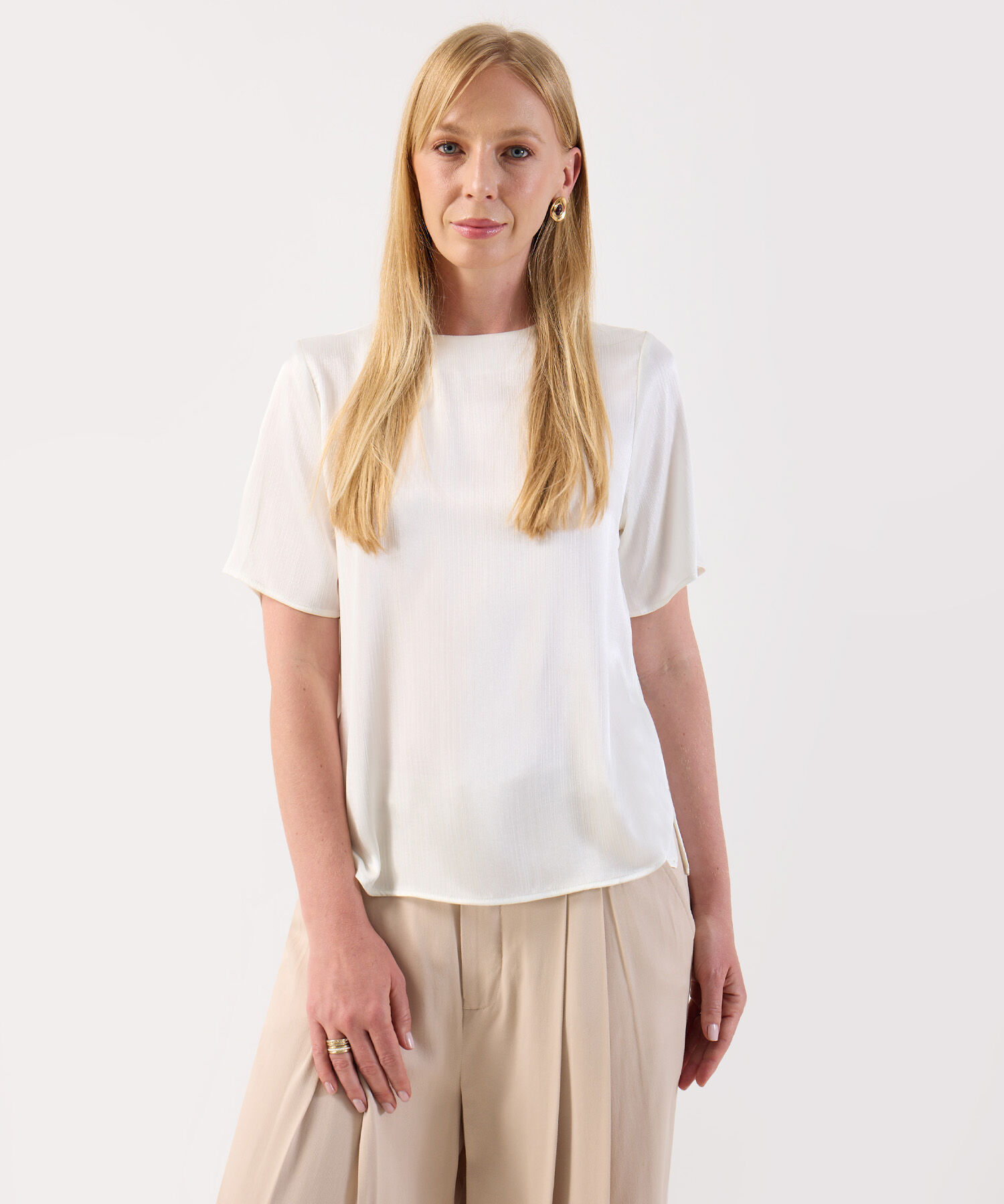 Blusa B&aacute;sica Para Mujer Cuello Redondo Manga Corta