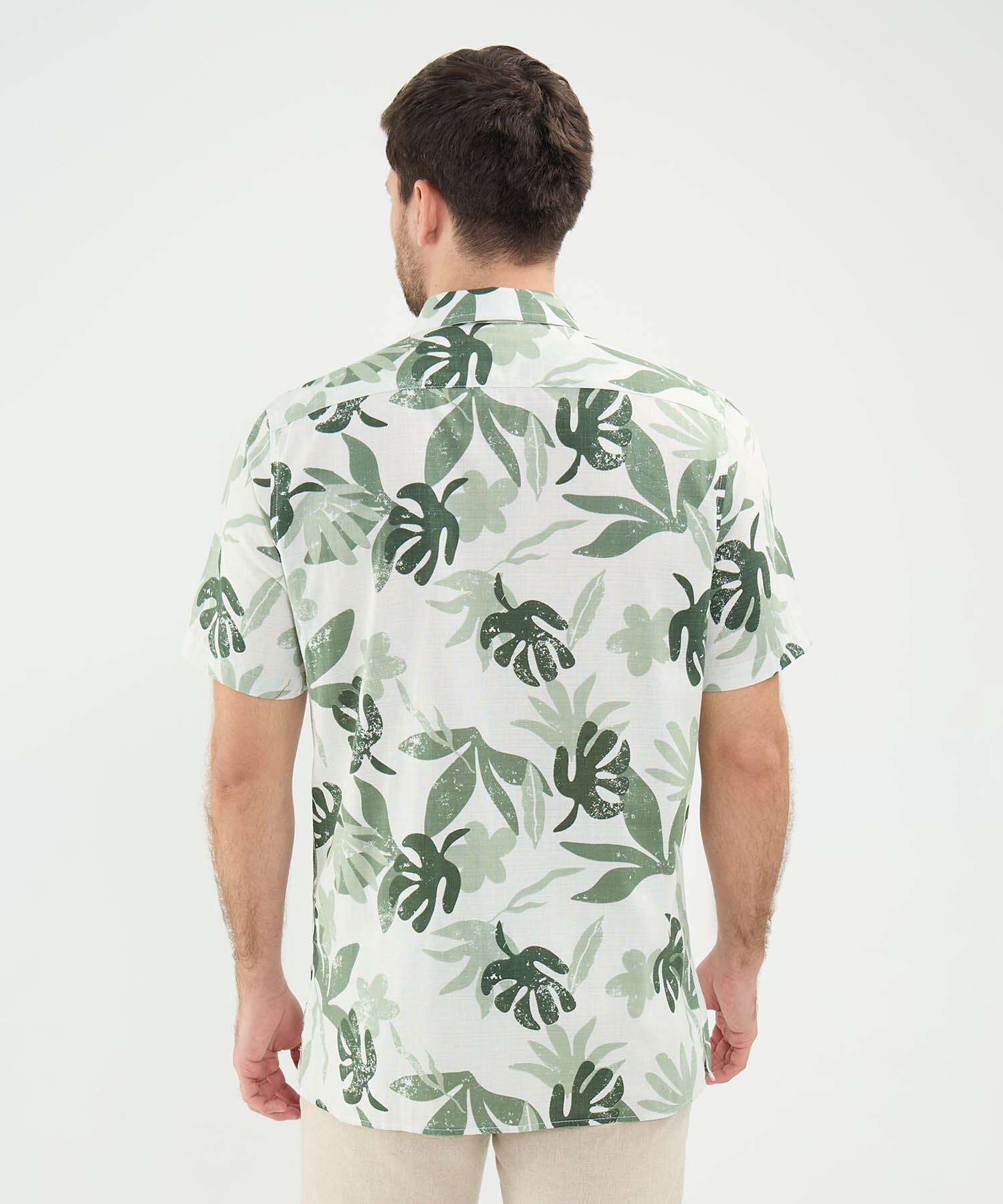 Camisa Estampada en Efecto Lino