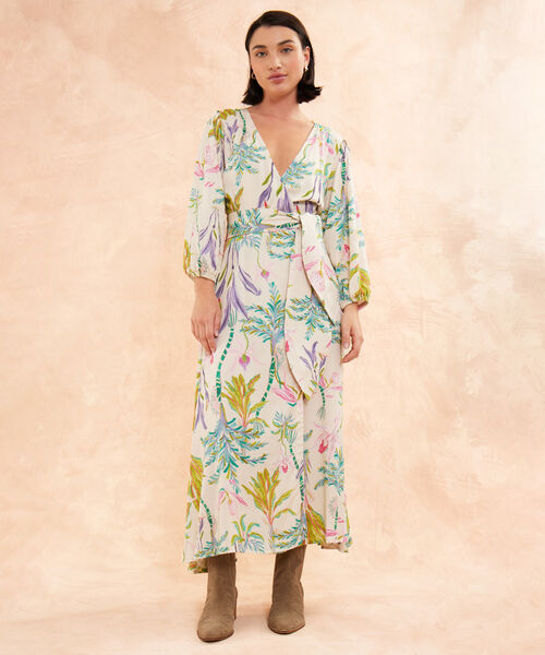 Vestido Estampado, Envolvente Con Manga 3/4 Y Cinturon image number null