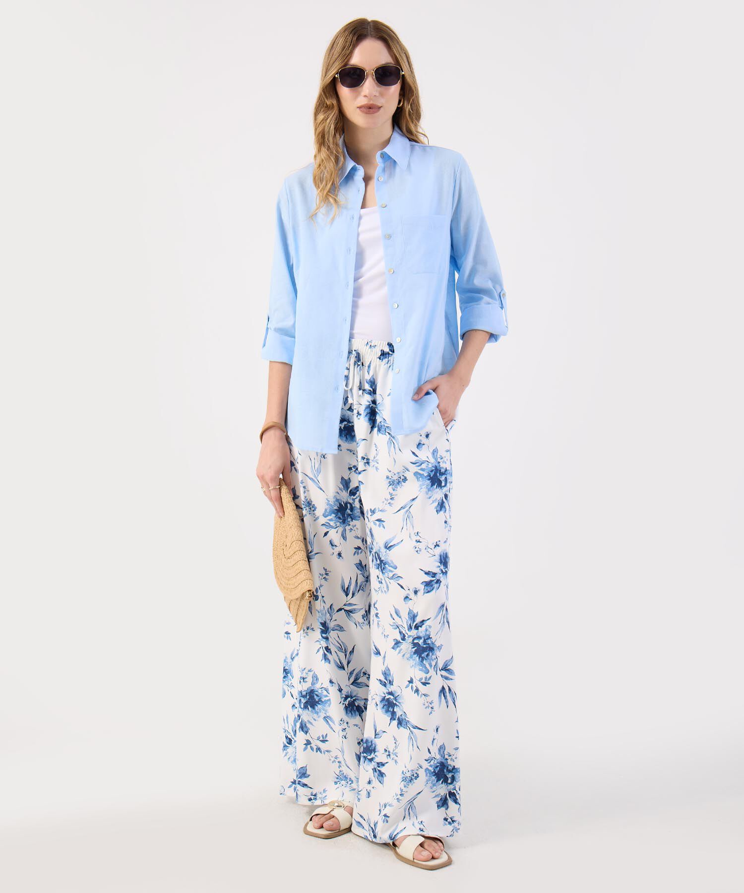 Camisa Dama Azul Claro Manga 3/4 Vers&aacute;til