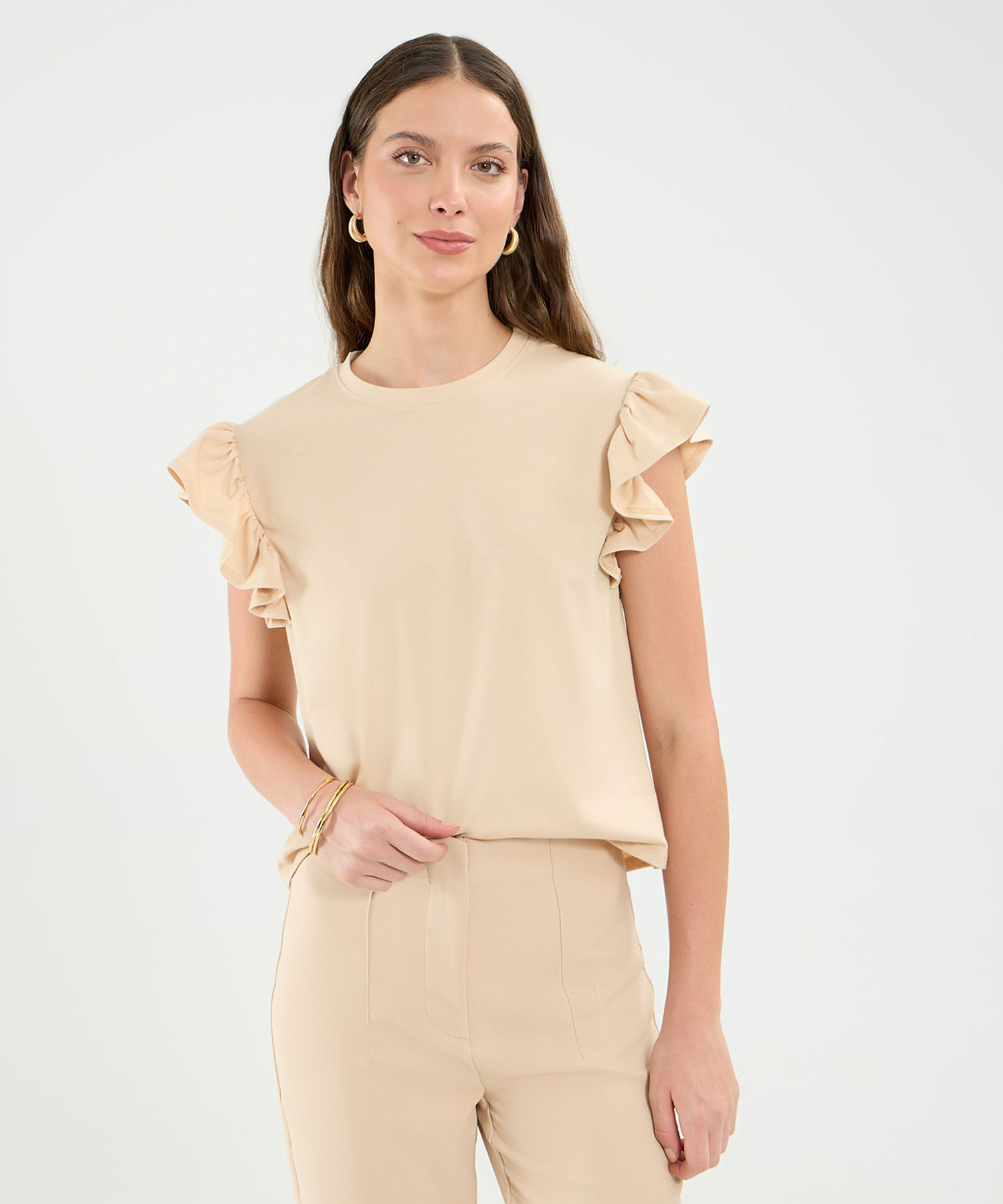 Camiseta Manga Corta Con Boleros Para Mujer