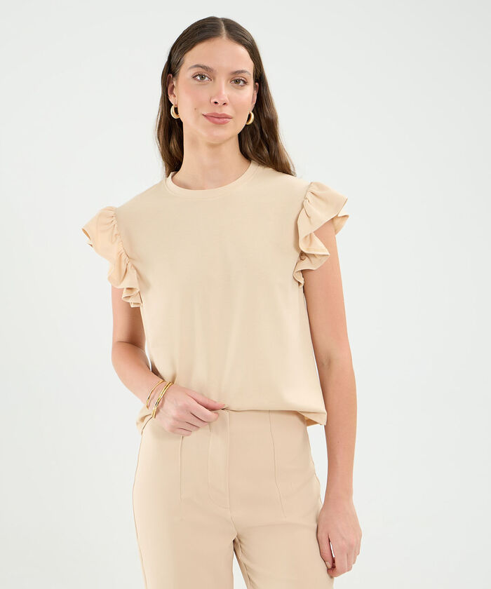 Camiseta Manga Corta Con Boleros Para Mujer