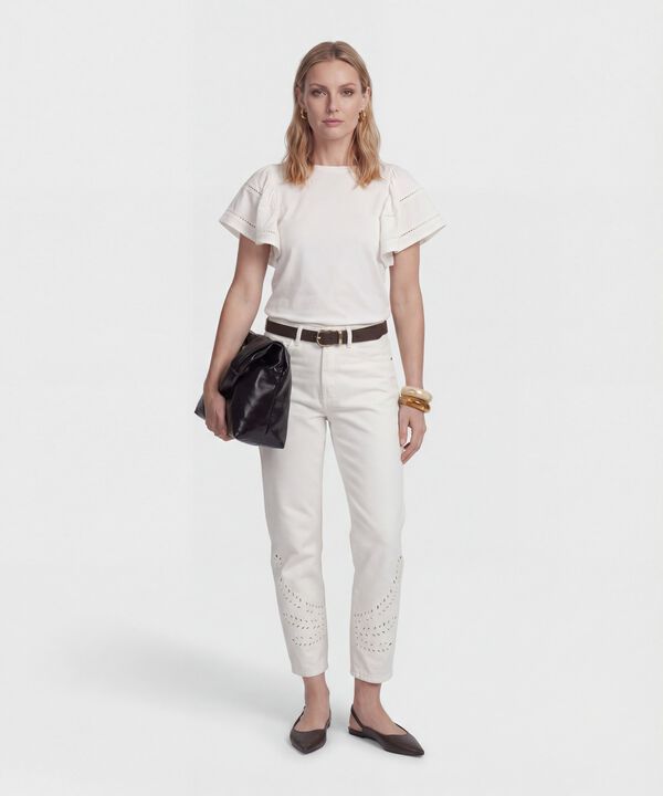 Jean Mom con Bordados Calados para Mujer