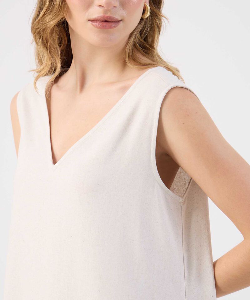 Vestido Corto Liso Mujer Escote V Sin Mangas