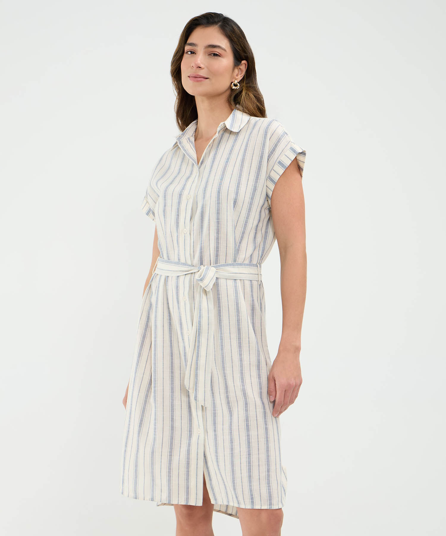 Vestido a Rayas en Efecto Lino