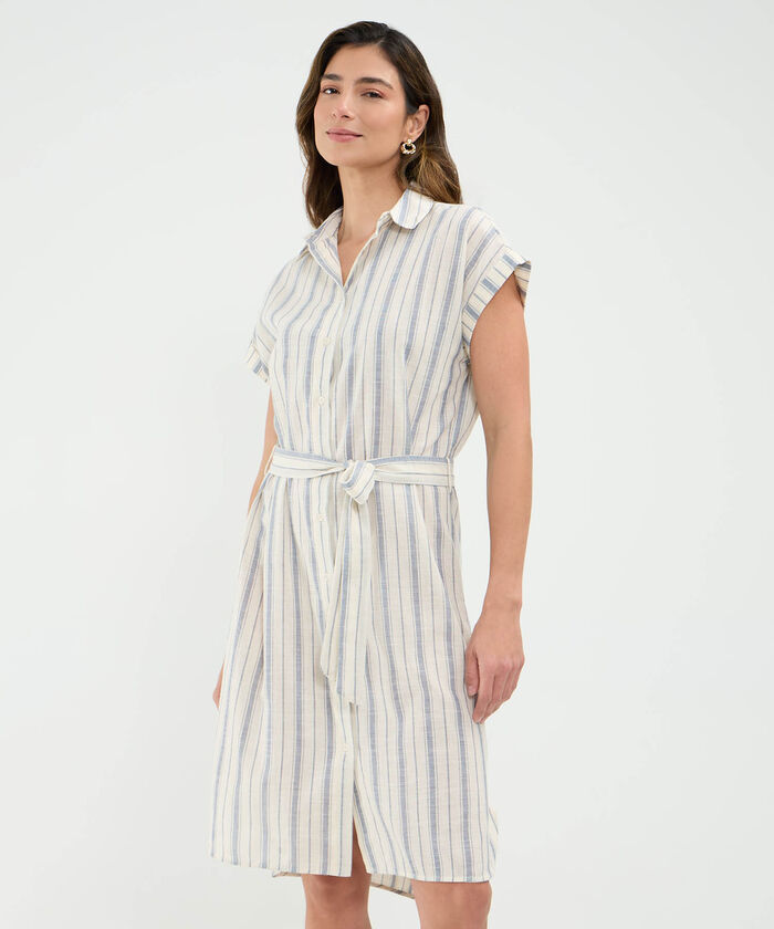 Vestido a Rayas en Efecto Lino