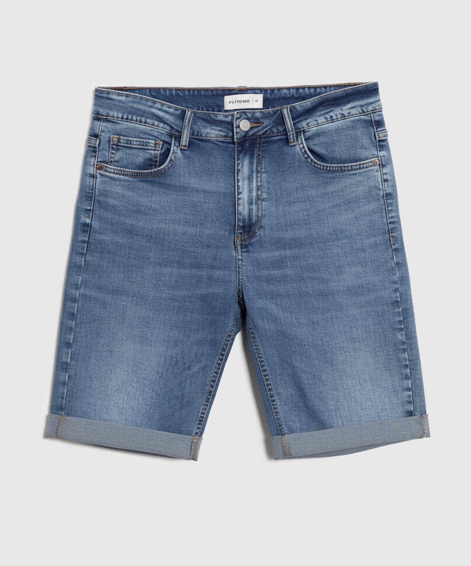 Bermuda Denim Con Doblez Para Mujer