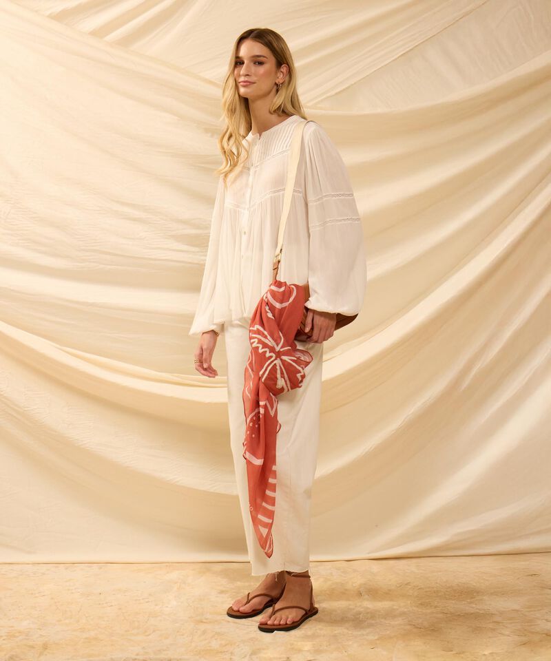 Blusa Unicolor Con Encaje Para Mujer