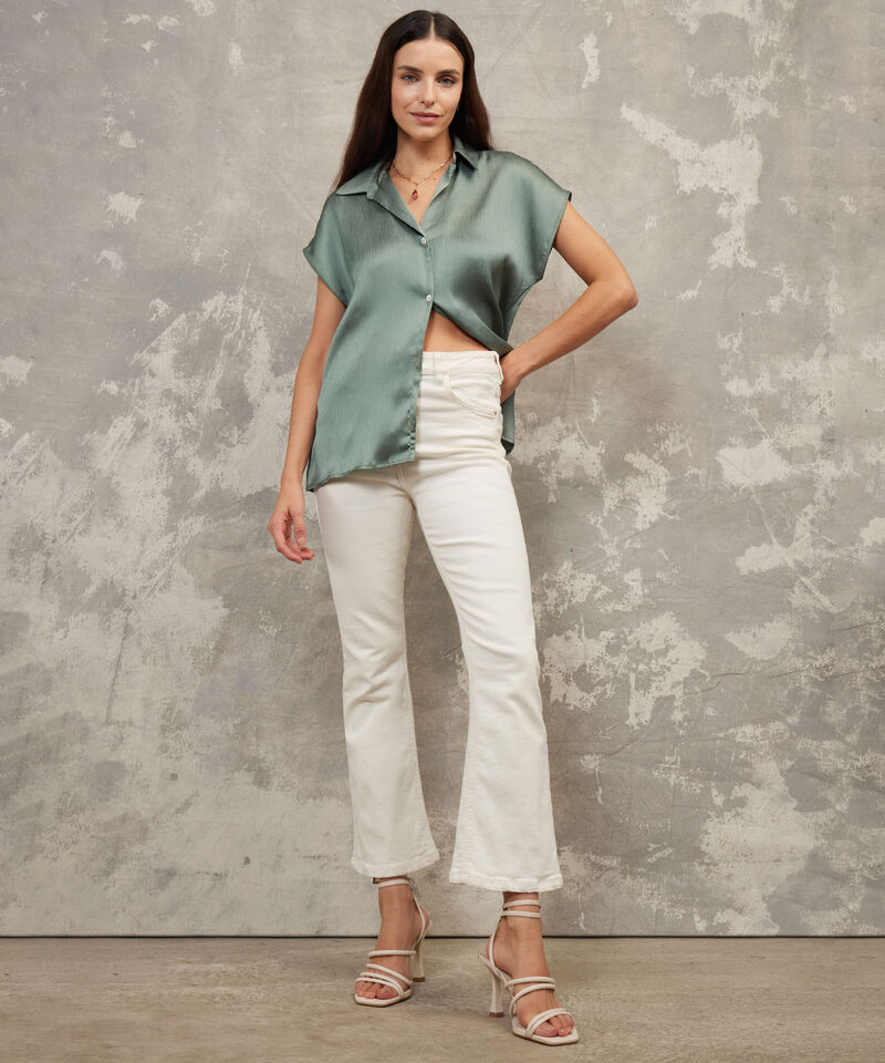 Jean Cropped Flare Tono Off White