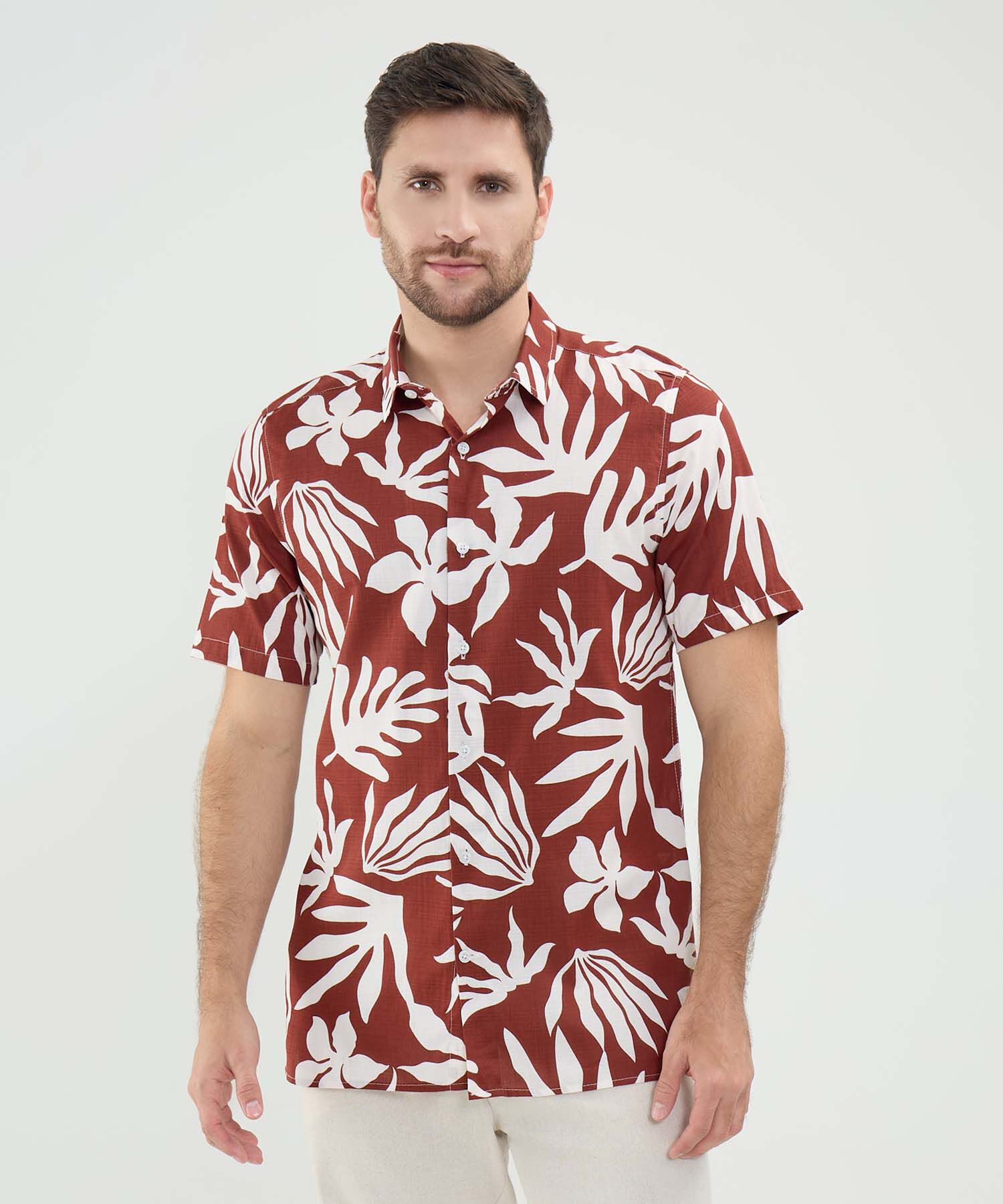 Camisa Estampada en Efecto Lino