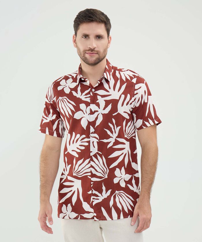 Camisa Estampada en Efecto Lino