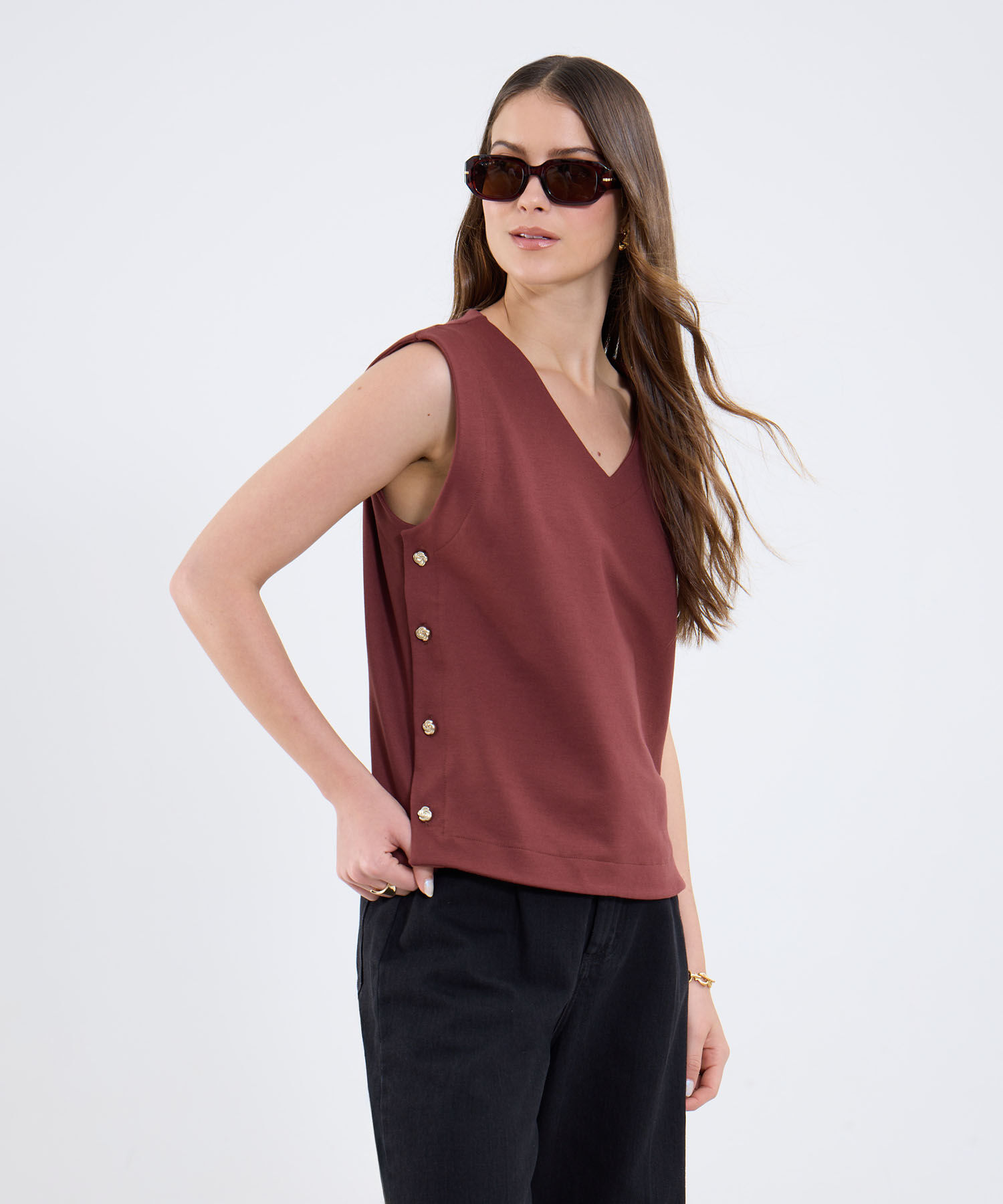 Camiseta Manga Sisa  Con Botones