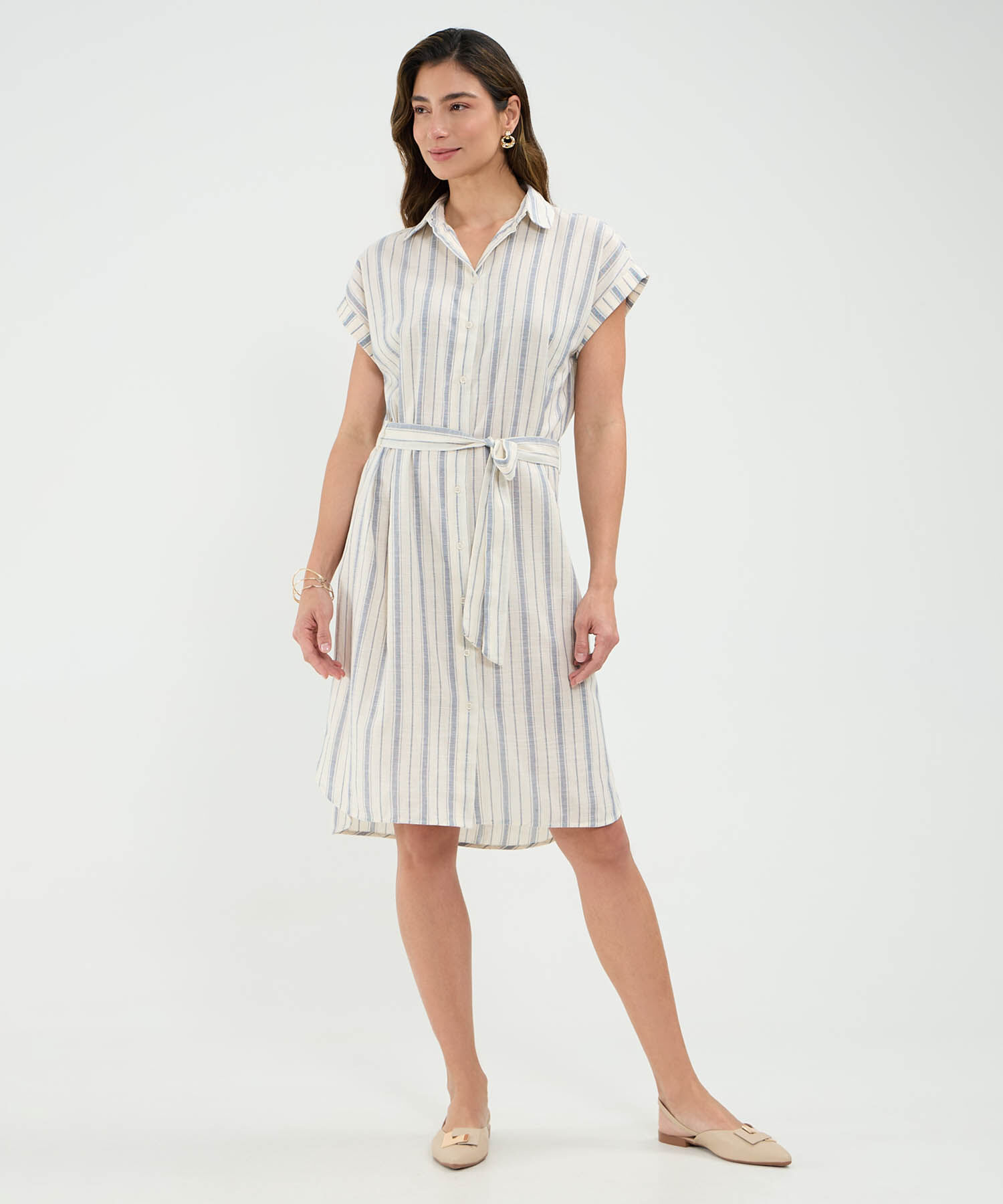 Vestido a Rayas en Efecto Lino