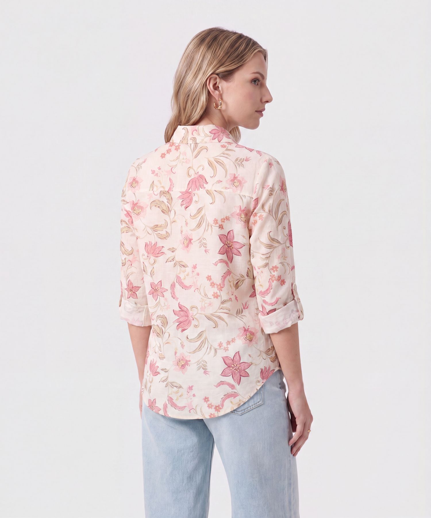 Camisa De Mangas Recogibles Para Mujer