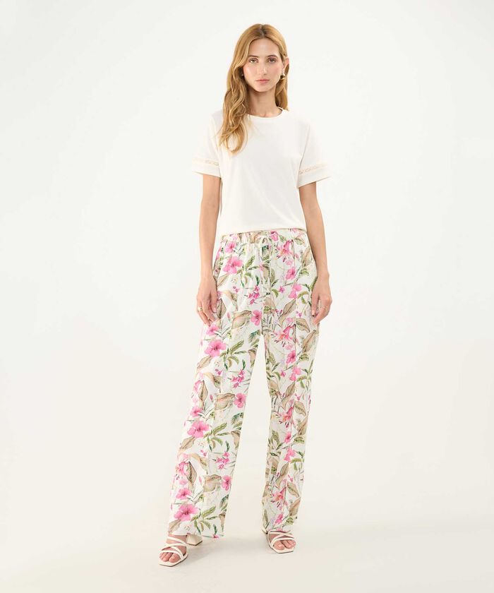 Pantalón Estampada en Efecto Lino