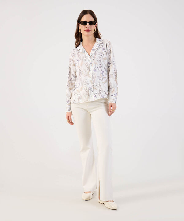 Blusa Camisera de Manga Larga con Estampado para Mujer