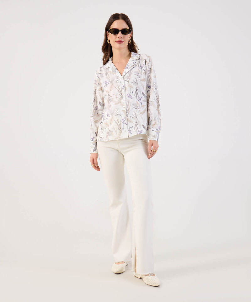 Blusa Camisera de Manga Larga con Estampado para Mujer