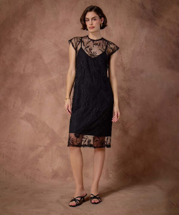 Vestido Corto Mujer Encaje Bordado Transparente image number null