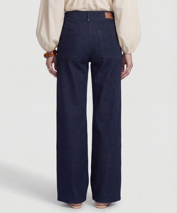 Jean Wide Leg con Costura Frontal para Mujer