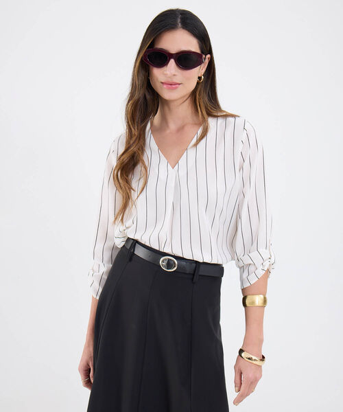 Blusa Manga ¾ Estampada A Rayas image number null