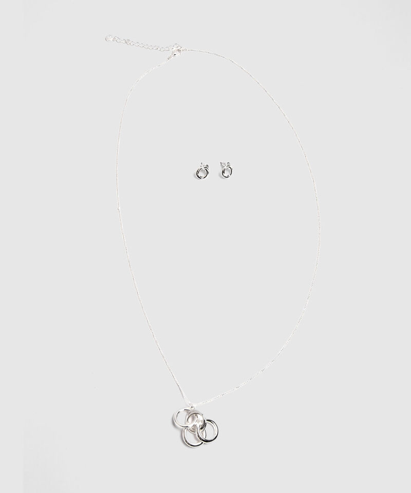 Set Plateado Con Collar Y Aretes De Aros Entrelazados