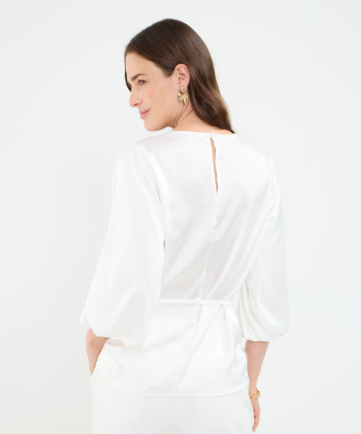 Blusa manga 3/4 bombacha unicolor para mujer