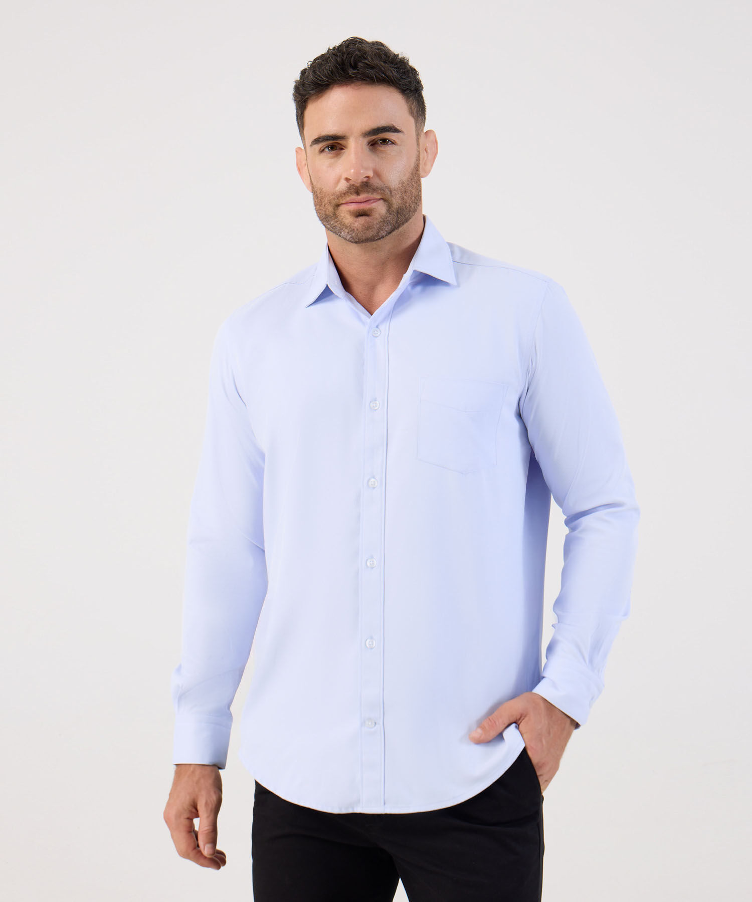 Camisa Formal De Manga Larga Con Bolsillo Para Hombre