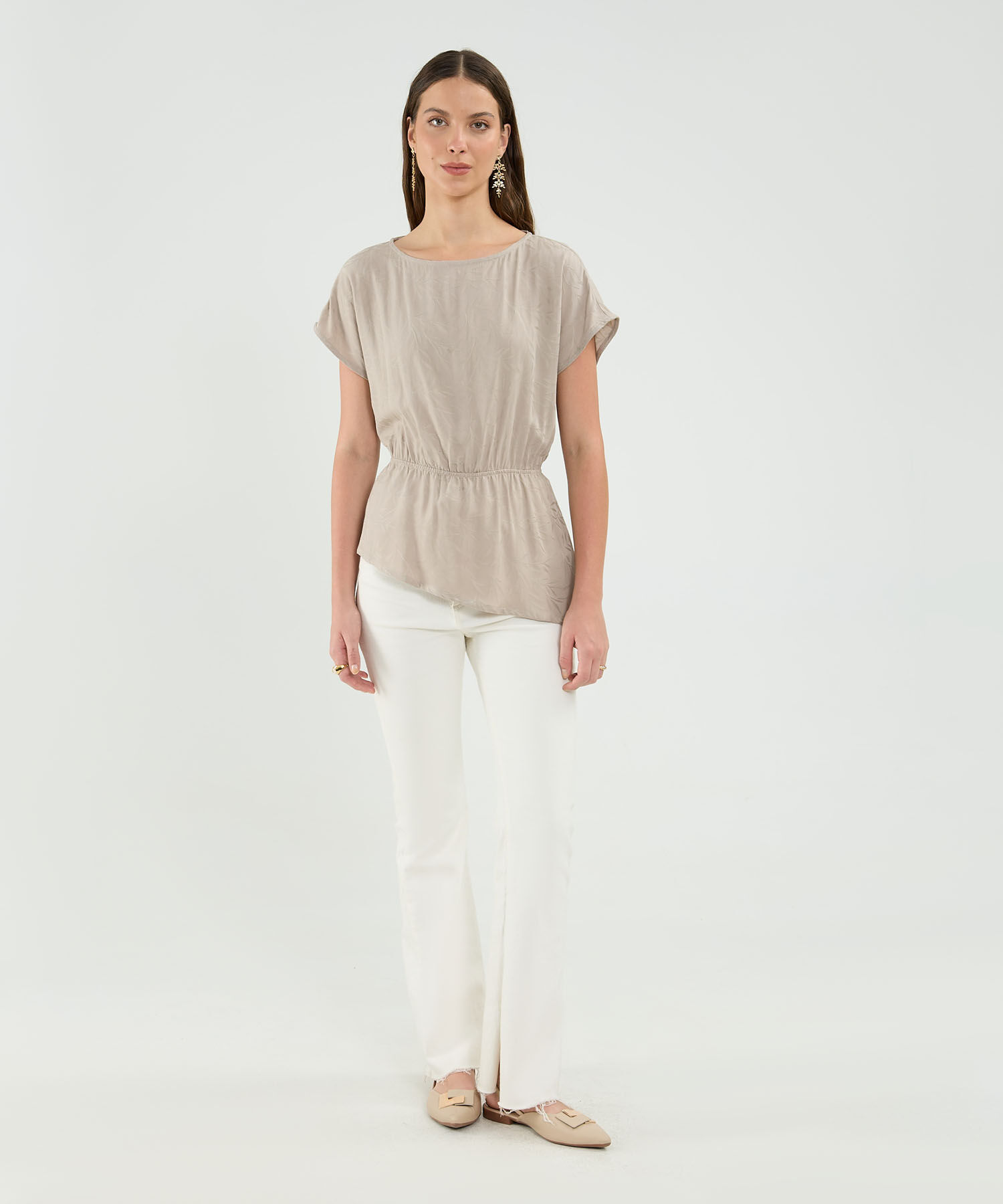 Blusa Manga Corta Ruedo Asimetrico Para Mujer