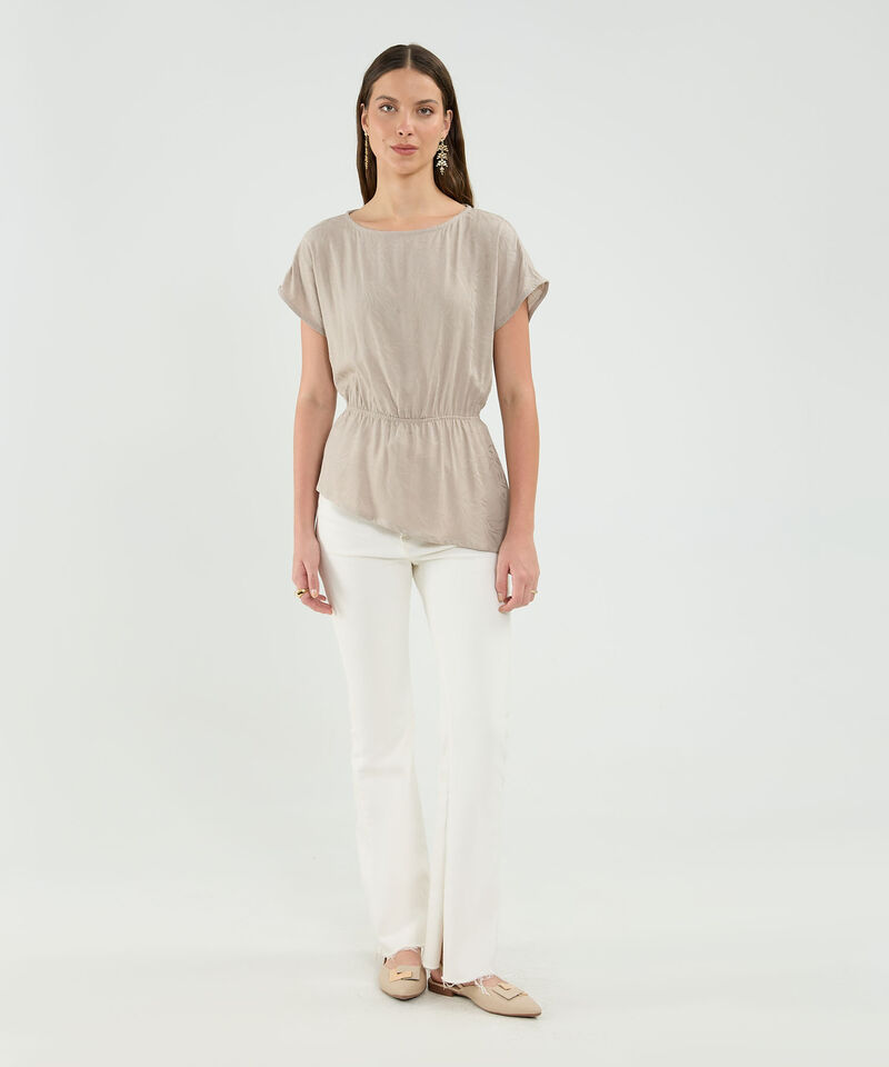 Blusa Manga Corta Ruedo Asimetrico Para Mujer