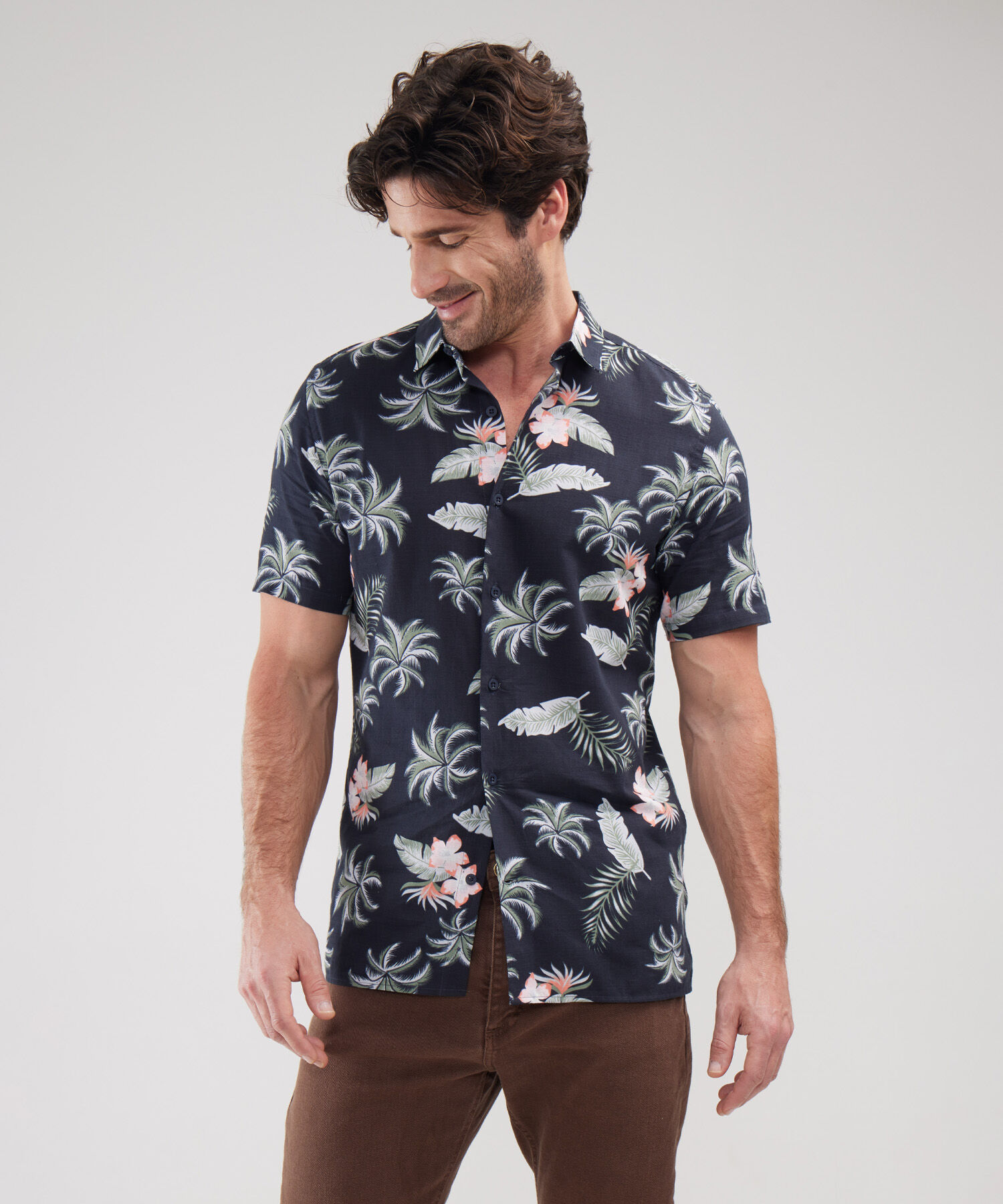 Camisa Manga Corta Estampada Base Lino